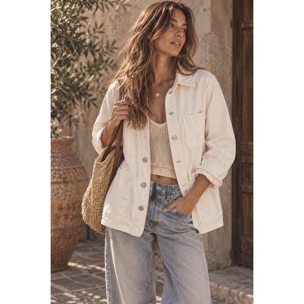 Current/Elliott The Workman Shirt Jacket Gesso Off White Utility Chore Coat 0